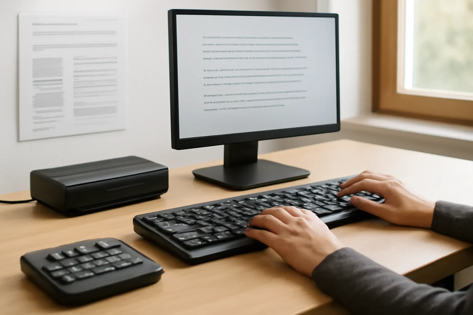 Accessibility hero image showing accessible workstation with keyboard, screen reader context, and clear design notes