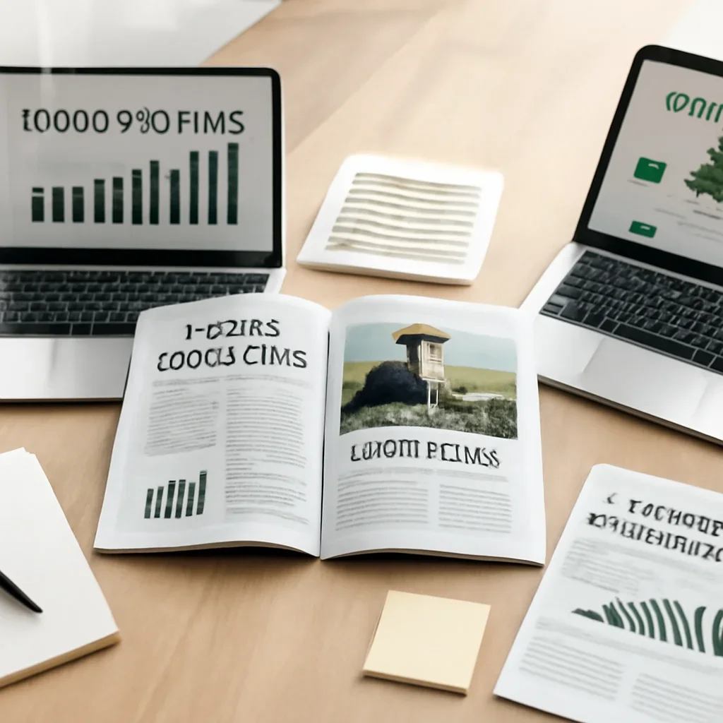 Call-to-action image for Agri-Business News featuring editorial workspace focused on food systems, farm economics, agri-tech, supply chains, and the business of agriculture, with laptops, notes, and clean magazine-style composition