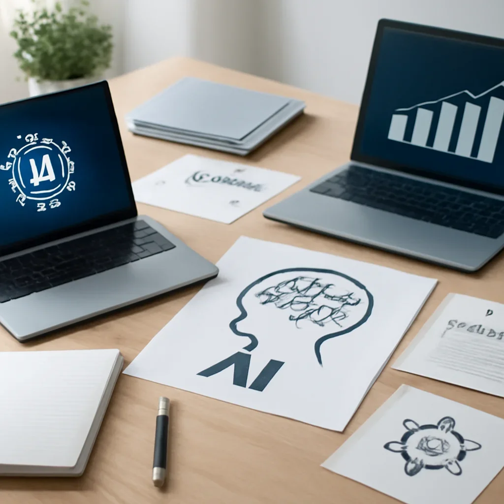 Call-to-action image for AI featuring editorial workspace focused on models, tools, safety, policy, enterprise use, and the practical consequences of AI adoption, with laptops, notes, and clean magazine-style composition