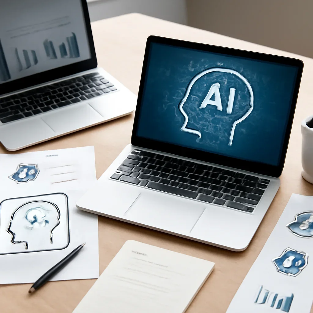 Supporting editorial image for AI showing editorial workspace focused on models, tools, safety, policy, enterprise use, and the practical consequences of AI adoption, with laptops, notes, and clean magazine-style composition