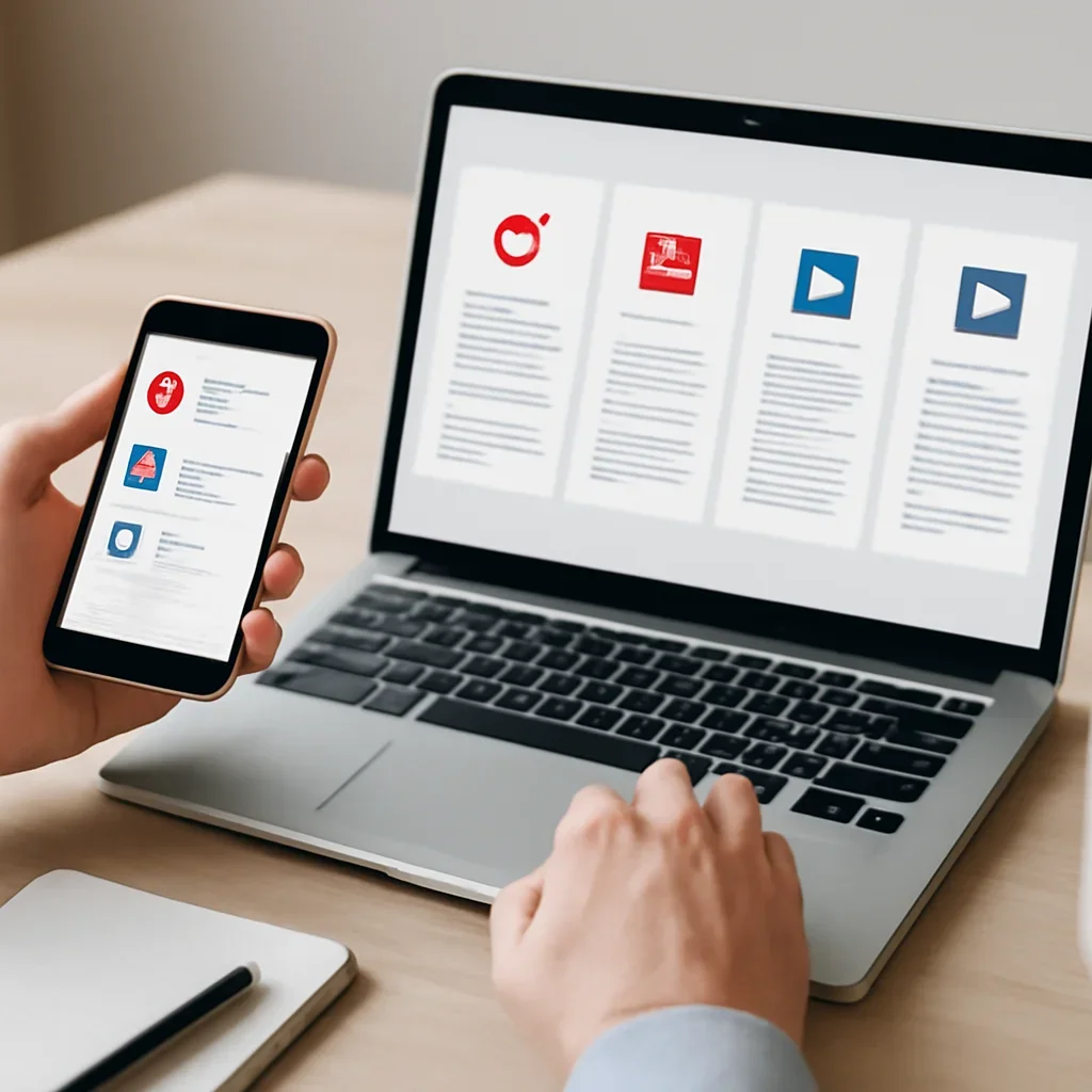 Supporting editorial image for Google News Alternatives showing readers comparing google news alternatives options on laptops and phones with editorial notes and clean desk styling