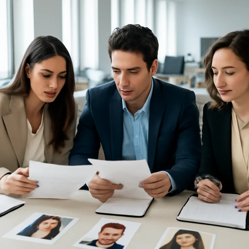 Call-to-action image for Authors featuring journalists reviewing drafts, headshots, notebooks, and beat planning materials in a bright newsroom
