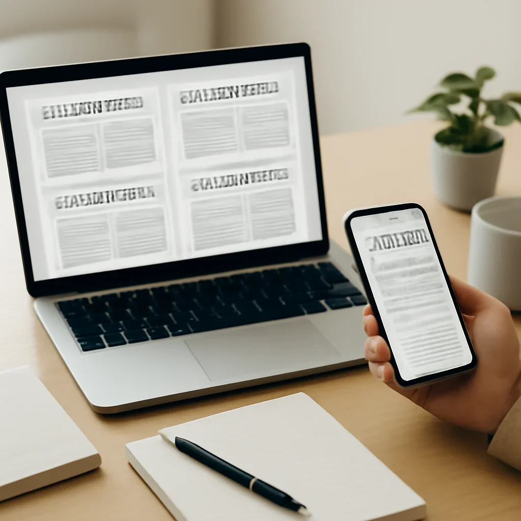 Call-to-action image for Best AI Newsletters featuring readers comparing best ai newsletters options on laptops and phones with editorial notes and clean desk styling