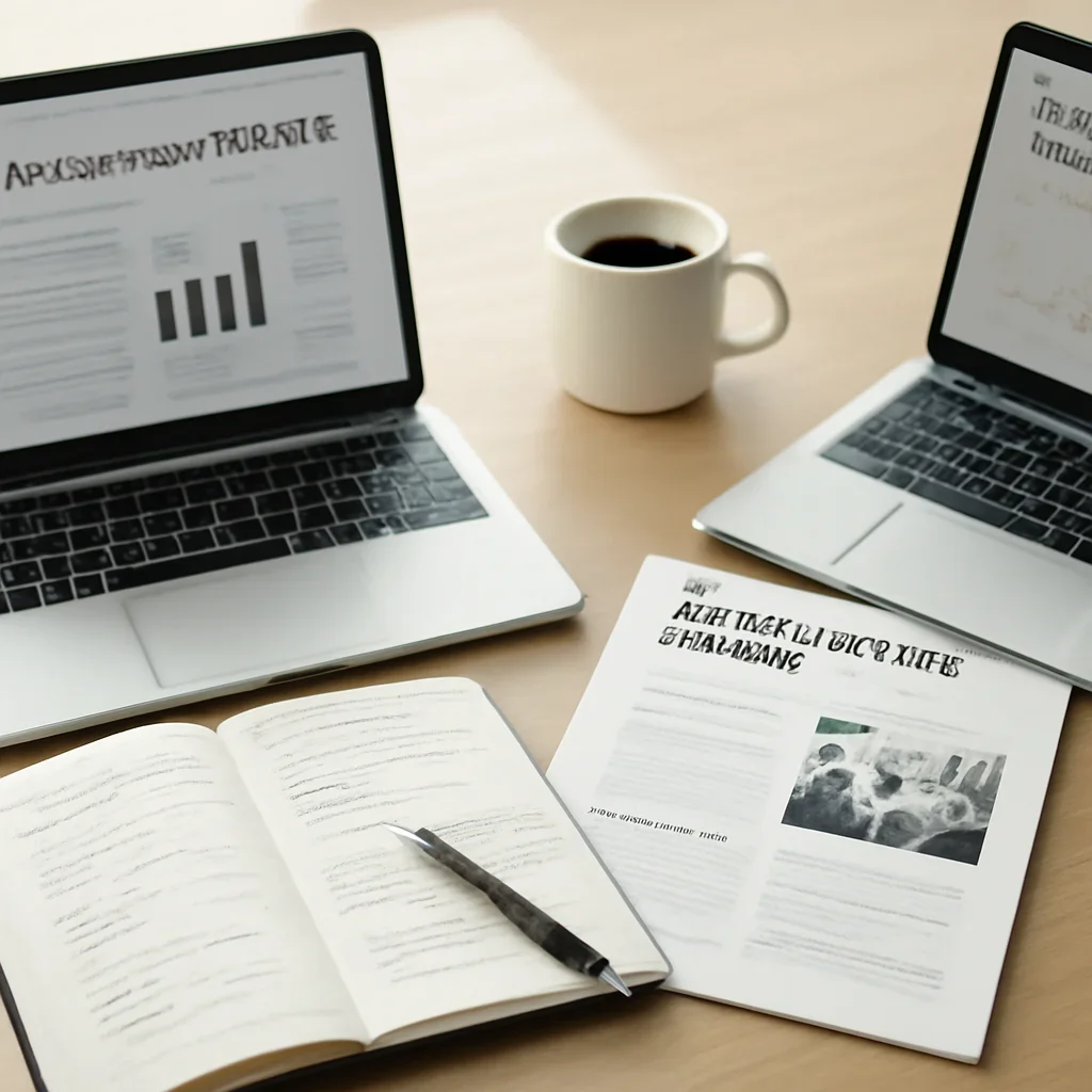 Supporting editorial image for How to Read Quarterly Earnings Like a Reporter showing editorial workspace focused on public and private company profiles, leadership decisions, strategic pivots, and performance context, with laptops, notes, and clean magazine-style composition, tailored to the article topic 'How to Read Quarterly Earnings Like a Reporter'