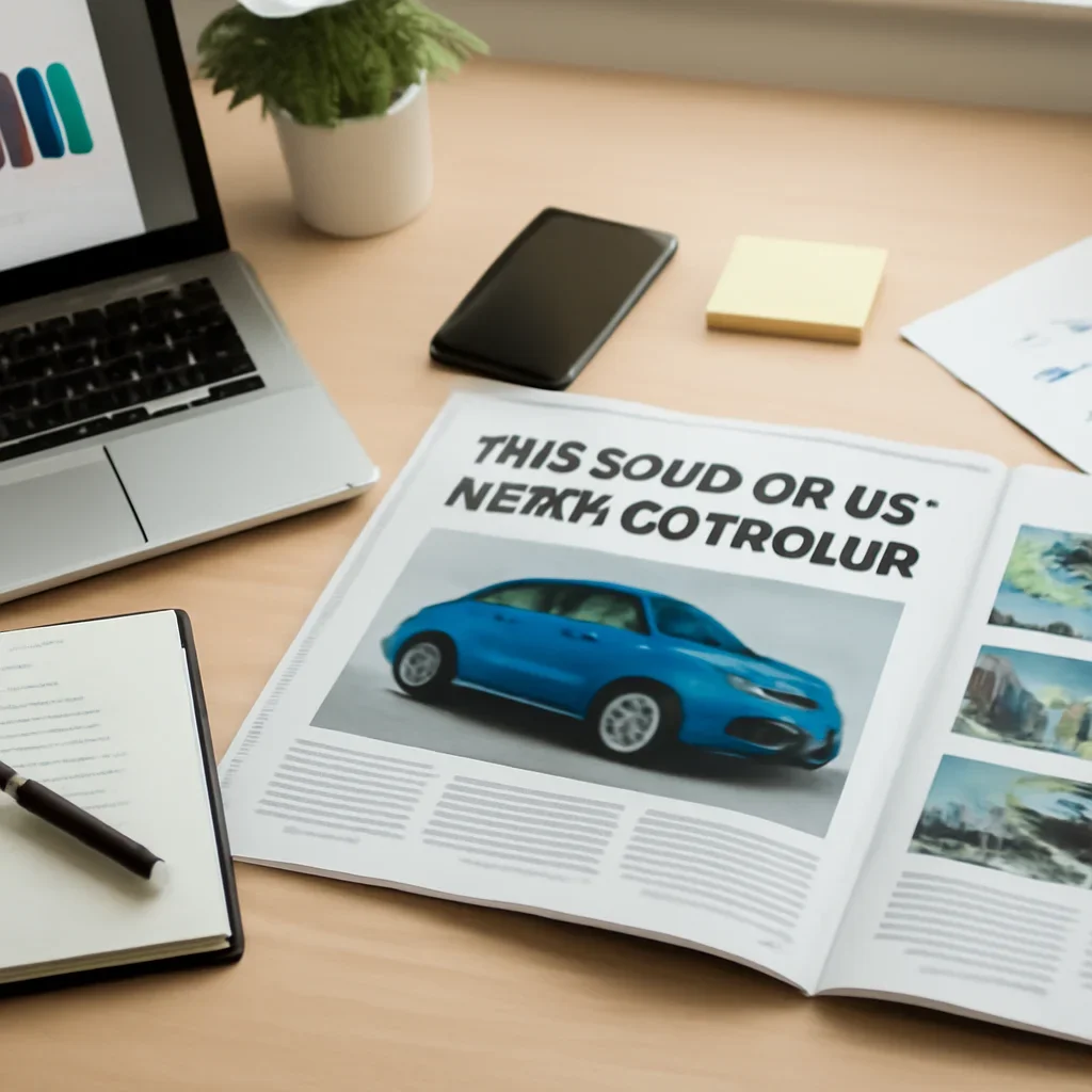 Call-to-action image for The State of EV News Coverage in India featuring editorial workspace focused on EVs, automotive strategy, transport technology, and the startups changing how people and goods move, with laptops, notes, and clean magazine-style composition, tailored to the article topic 'The State of EV News Coverage in India'