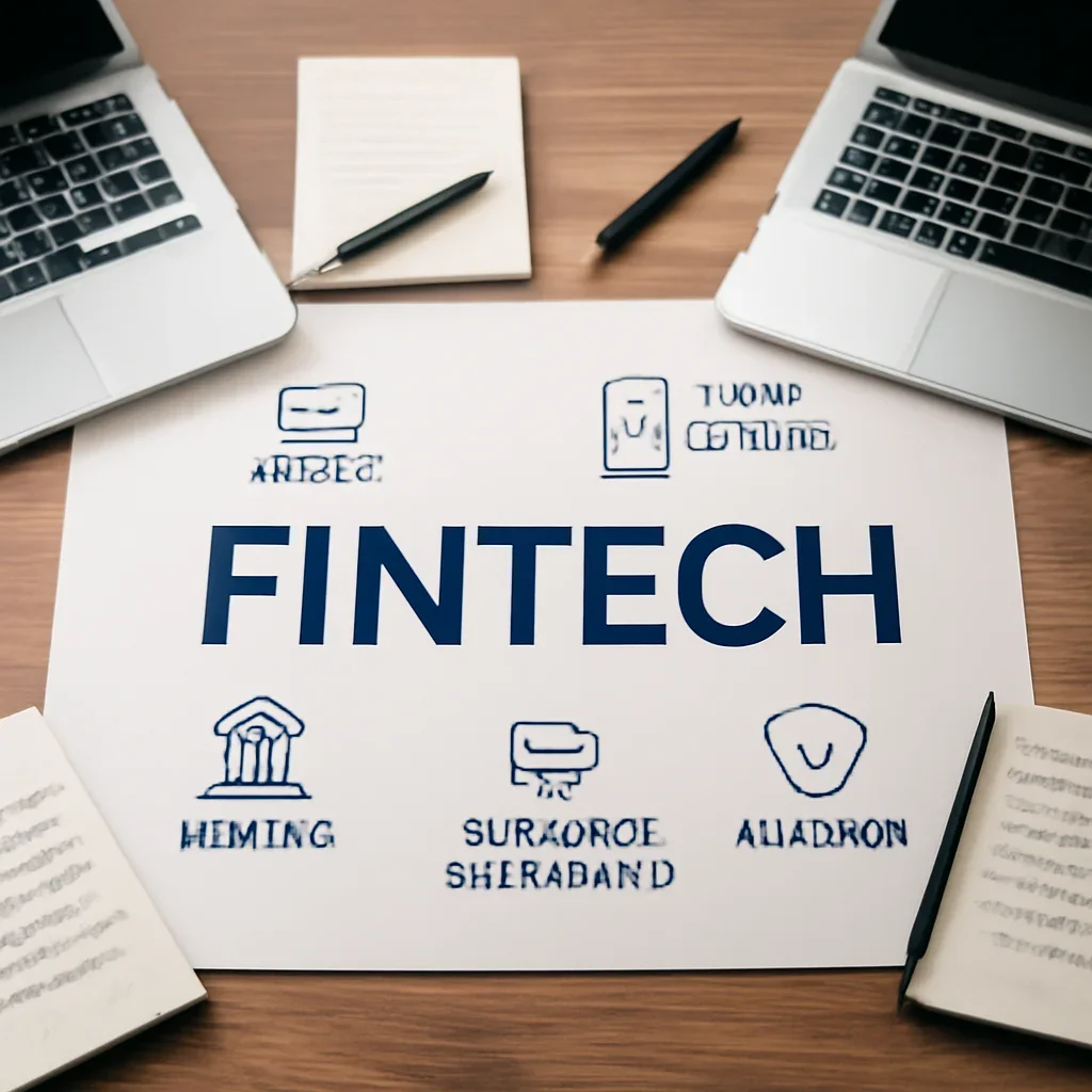 Supporting editorial image for What Is Fintech and Which Trends Actually Matter? showing editorial workspace focused on payments, lending, digital banking, insurance technology, and the startups reshaping money movement, with laptops, notes, and clean magazine-style composition, tailored to the article topic 'What Is Fintech and Which Trends Actually Matter?'