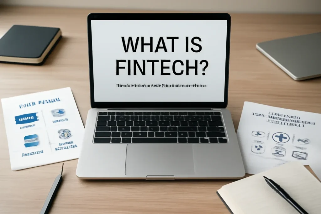 What Is Fintech and Which Trends Actually Matter? hero image showing editorial workspace focused on payments, lending, digital banking, insurance technology, and the startups reshaping money movement, with laptops, notes, and clean magazine-style composition, tailored to the article topic 'What Is Fintech and Which Trends Actually Matter?'