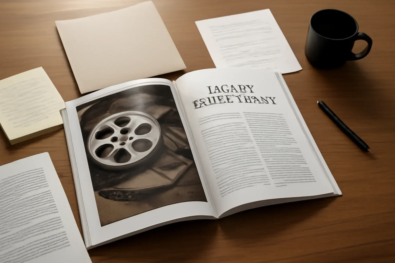 Legacy Entertainment Category hero image showing archived editorial materials related to legacy entertainment category, with documents, notes, and a magazine-style desk