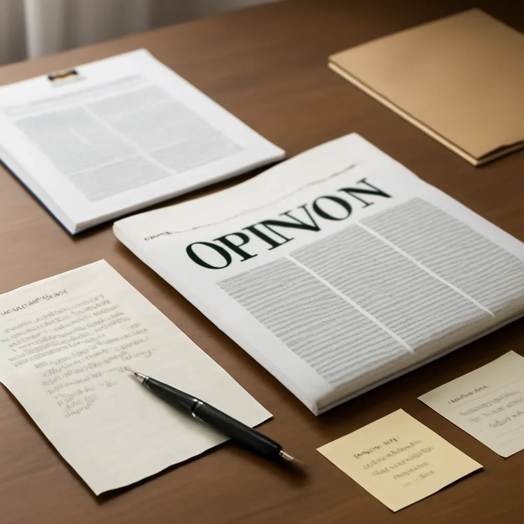 Call-to-action image for Legacy Opinion Category featuring archived editorial materials related to legacy opinion category, with documents, notes, and a magazine-style desk