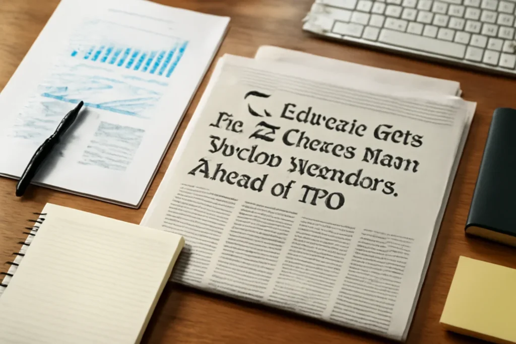CL Educate gets Rs.72 crores from anchor investors, ahead of IPO hero image showing archived editorial materials related to cl educate gets rs.72 crores from anchor investors, ahead of ipo, with documents, notes, and a magazine-style desk