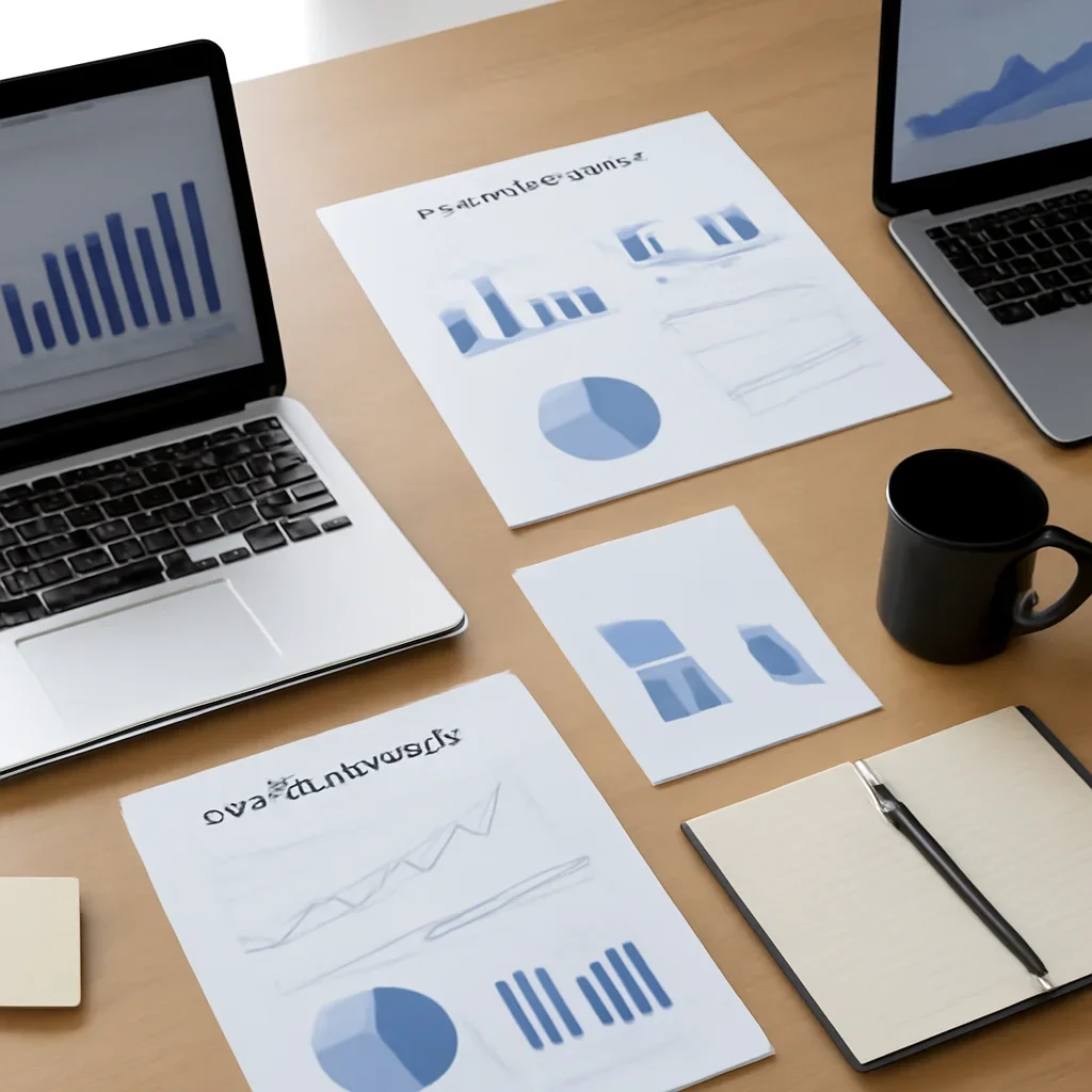Supporting editorial image for Companies showing editorial workspace focused on public and private company profiles, leadership decisions, strategic pivots, and performance context, with laptops, notes, and clean magazine-style composition