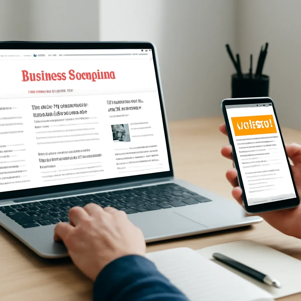 Supporting editorial image for Business Standard vs Mint showing readers comparing business standard vs mint options on laptops and phones with editorial notes and clean desk styling