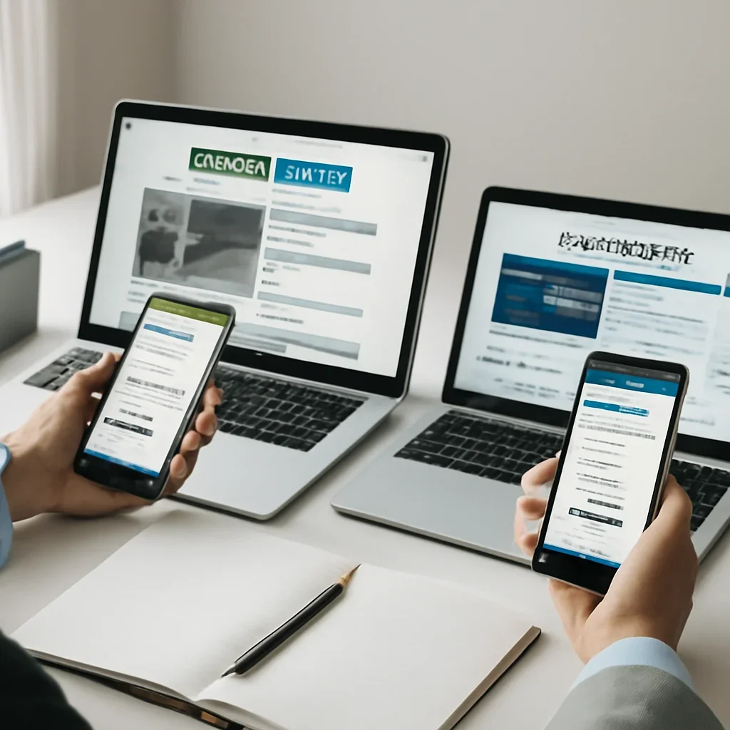 Call-to-action image for Moneycontrol vs Economic Times featuring readers comparing moneycontrol vs economic times options on laptops and phones with editorial notes and clean desk styling