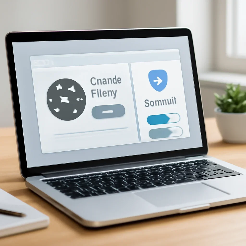 Call-to-action image for Cookie Policy featuring browser settings and privacy controls displayed on a laptop in a clean work setting