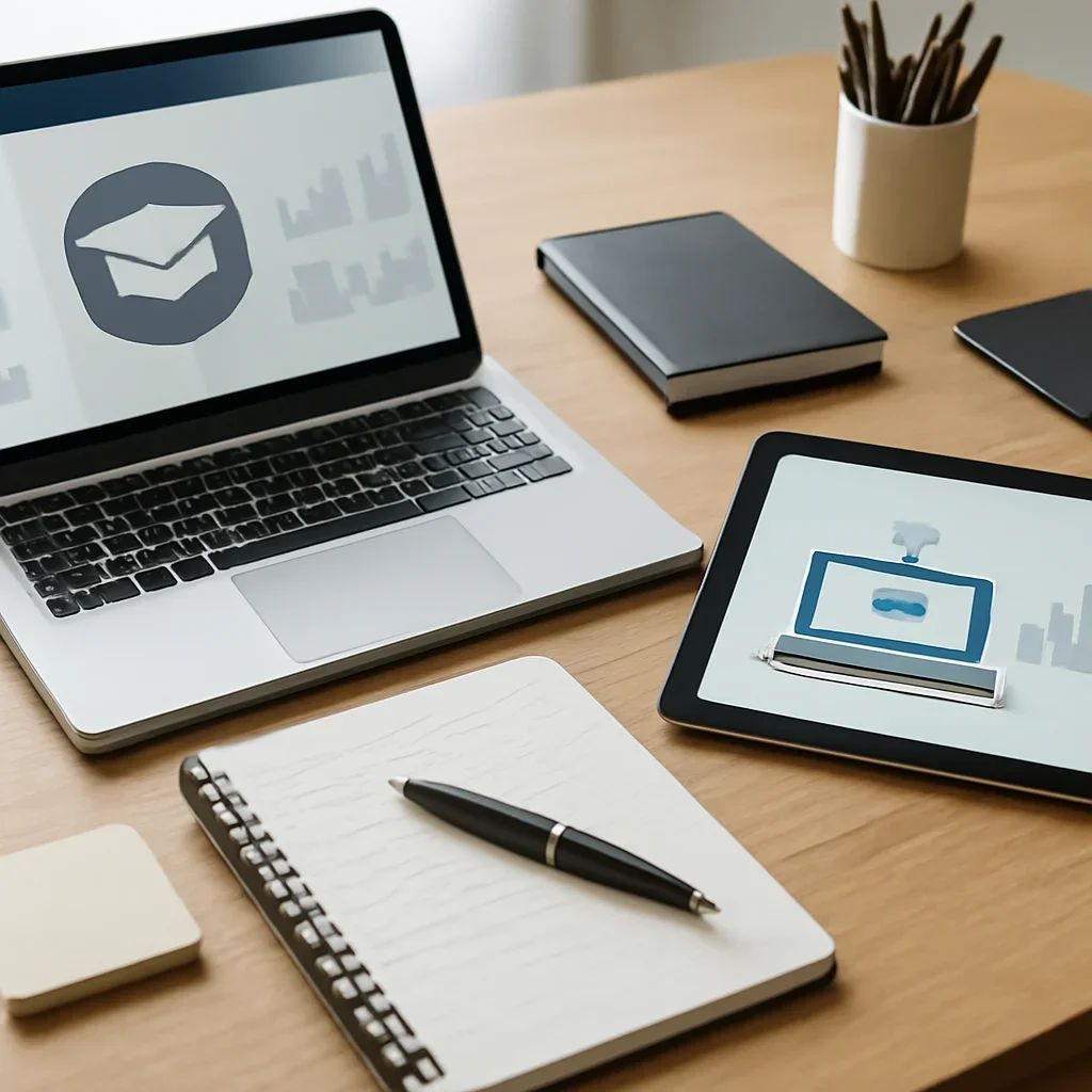 Supporting editorial image for Edtech News showing editorial workspace focused on learning products, skilling platforms, school-tech tools, and the companies reshaping education delivery, with laptops, notes, and clean magazine-style composition
