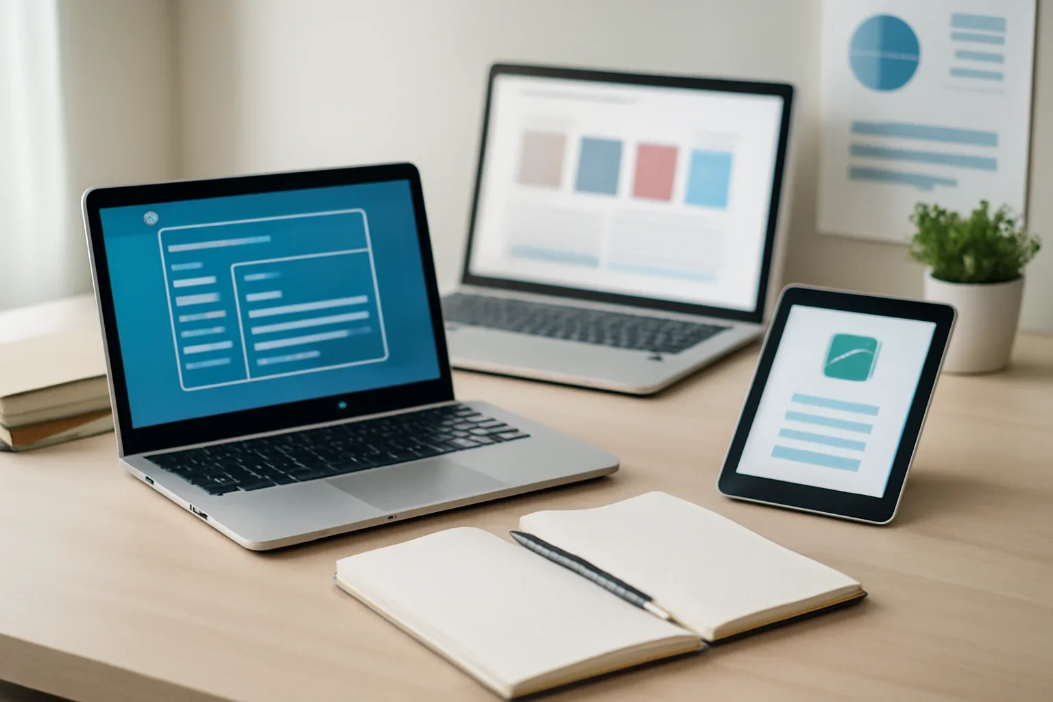 Edtech News hero image showing editorial workspace focused on learning products, skilling platforms, school-tech tools, and the companies reshaping education delivery, with laptops, notes, and clean magazine-style composition