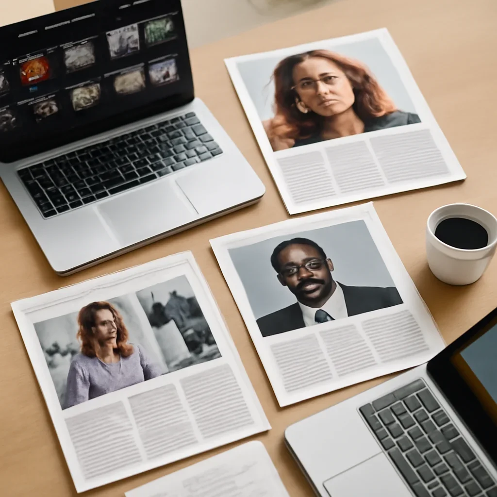 Supporting editorial image for Entertainment showing editorial workspace focused on film, streaming, creators, celebrity business, and the culture stories drawing sustained attention, with laptops, notes, and clean magazine-style composition