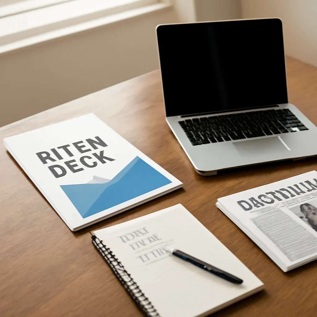 Context image for For Founders featuring startup founder workspace with pitch deck, laptop, product notes, and business press