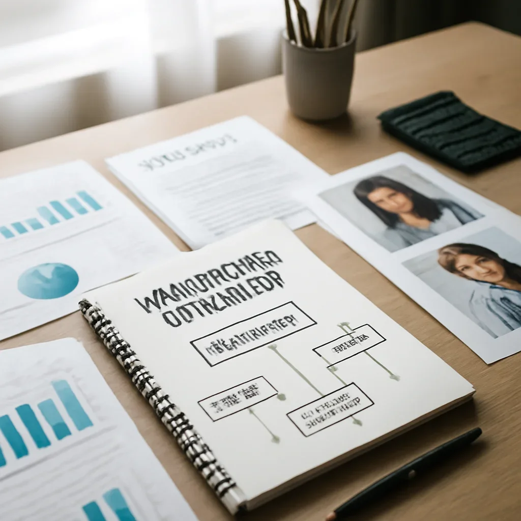 Call-to-action image for For Marketers featuring marketing strategy desk with campaign notes, media plans, analytics charts, and creator references