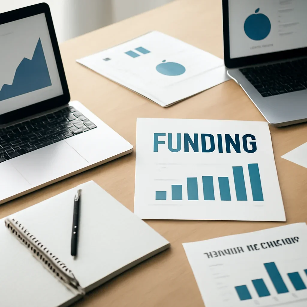 Context image for Funding featuring editorial workspace focused on venture capital, debt, private market rounds, and the capital signals shaping startup and growth stories, with laptops, notes, and clean magazine-style composition