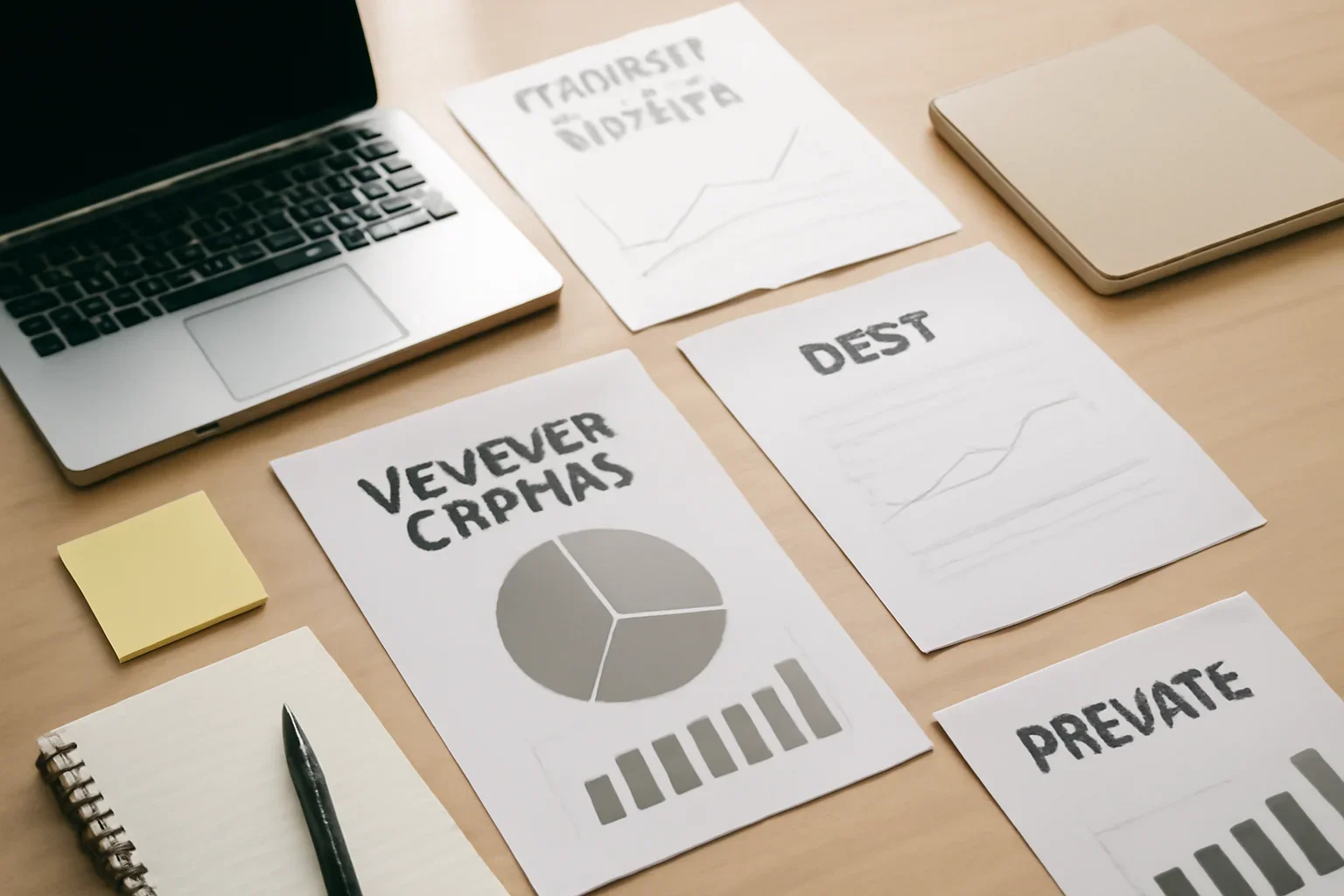 Funding hero image showing editorial workspace focused on venture capital, debt, private market rounds, and the capital signals shaping startup and growth stories, with laptops, notes, and clean magazine-style composition