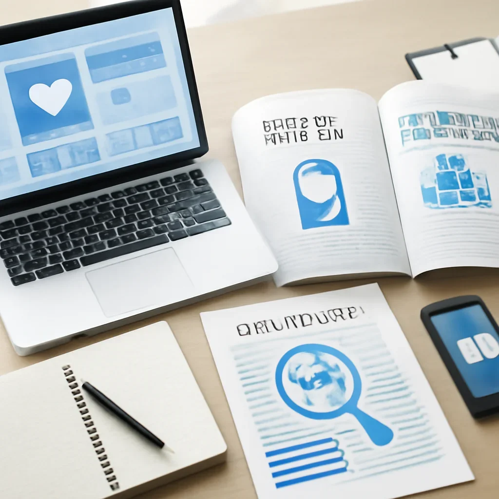 Context image for Healthtech News featuring editorial workspace focused on digital health products, healthcare platforms, diagnostics, and the business of healthcare innovation, with laptops, notes, and clean magazine-style composition