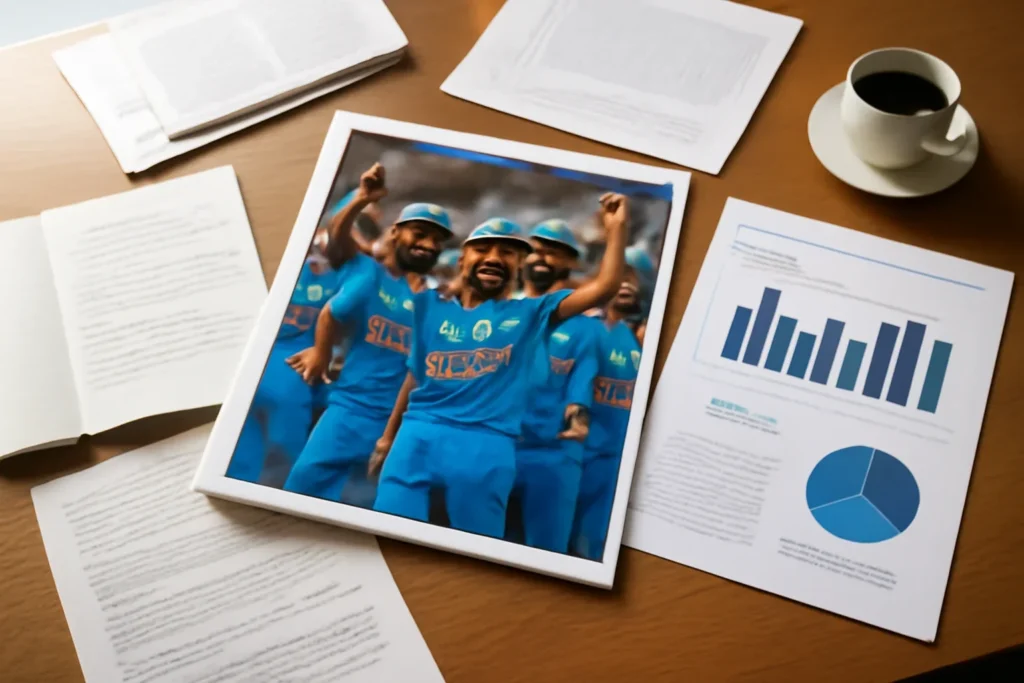India's stellar performance at the 2023 Cricket World Cup hero image showing archived editorial materials related to india's stellar performance at the 2023 cricket world cup, with documents, notes, and a magazine-style desk
