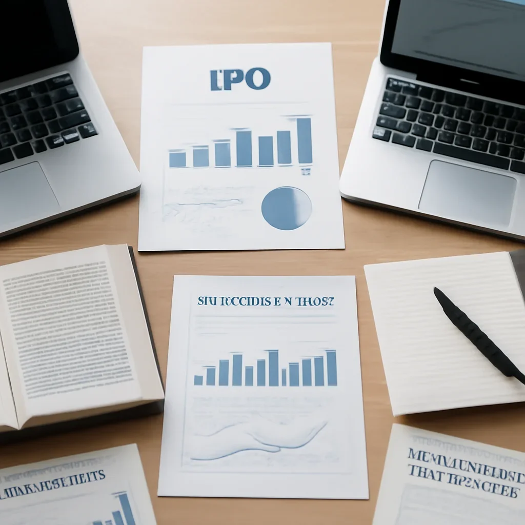 Context image for IPO News featuring editorial workspace focused on filings, anchor books, pricing signals, subscription trends, and what public-market debuts reveal, with laptops, notes, and clean magazine-style composition