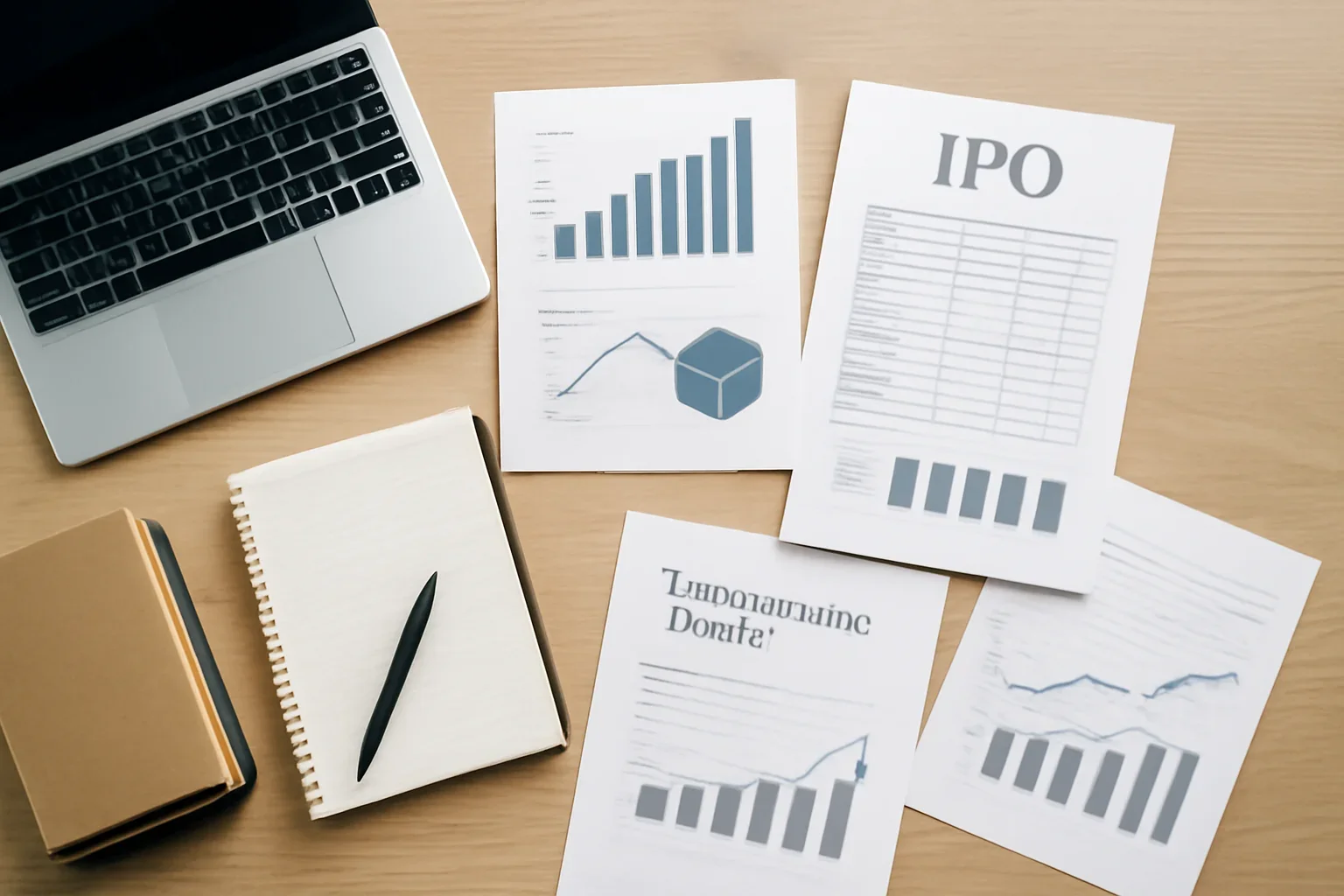 IPO News hero image showing editorial workspace focused on filings, anchor books, pricing signals, subscription trends, and what public-market debuts reveal, with laptops, notes, and clean magazine-style composition