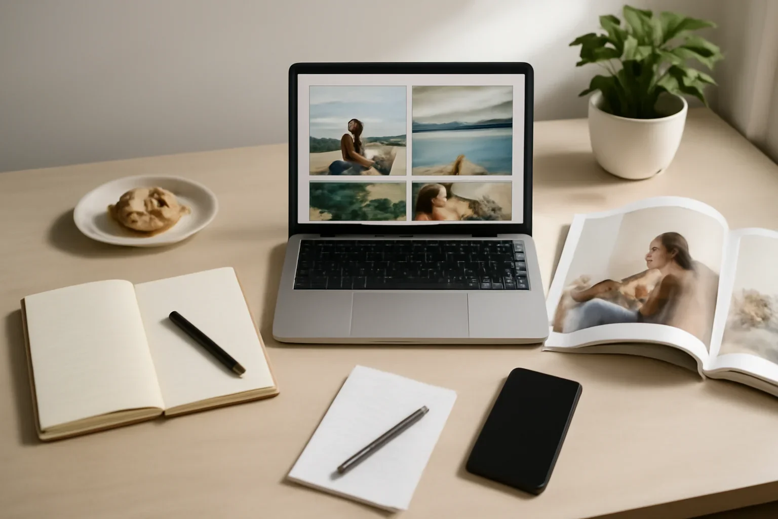 Lifestyle hero image showing editorial workspace focused on wellness, travel, culture, living, and everyday trends that shape routines, spending, and aspiration, with laptops, notes, and clean magazine-style composition