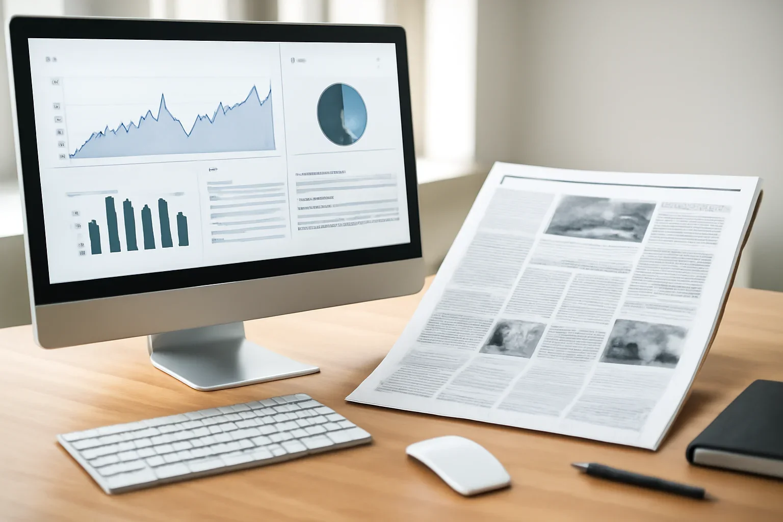 Trending hero image showing analytics dashboard and editorial desk showing popular stories, reader signals, and highlighted headlines