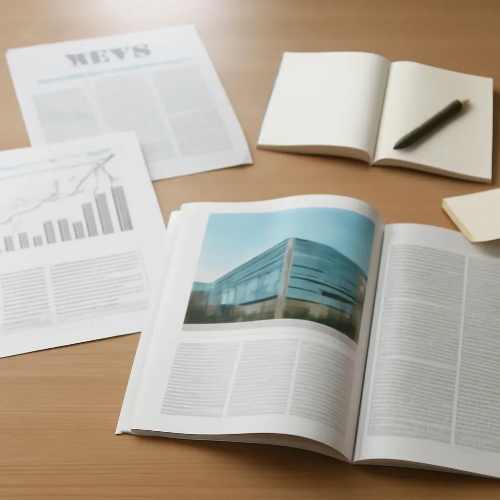 Supporting editorial image for UFlex aims 15% volume growth in FY18 showing archived editorial materials related to uflex aims 15% volume growth in fy18, with documents, notes, and a magazine-style desk