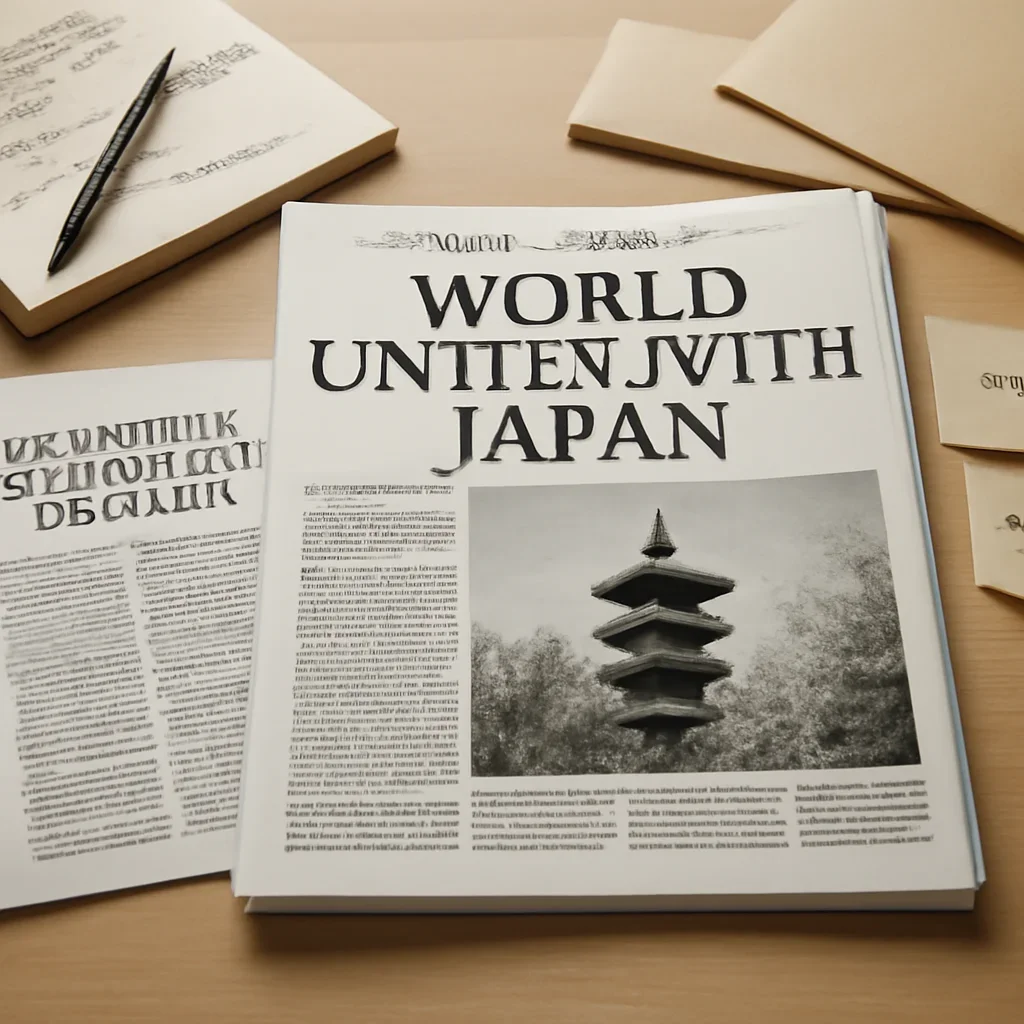 Call-to-action image for World unites with Japan: solidarity in wake of disaster featuring archived editorial materials related to world unites with japan: solidarity in wake of disaster, with documents, notes, and a magazine-style desk