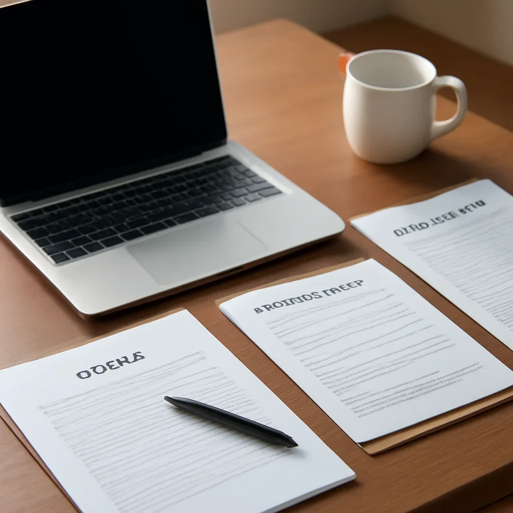 Call-to-action image for Write for Us featuring freelance journalist pitch desk with laptop, draft notes, and editorial submission materials