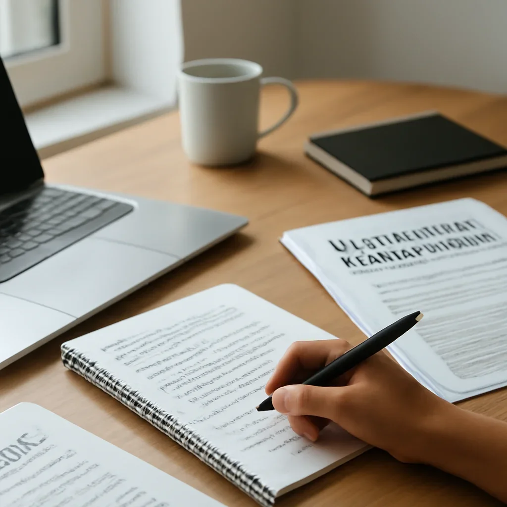 Context image for Write for Us featuring freelance journalist pitch desk with laptop, draft notes, and editorial submission materials