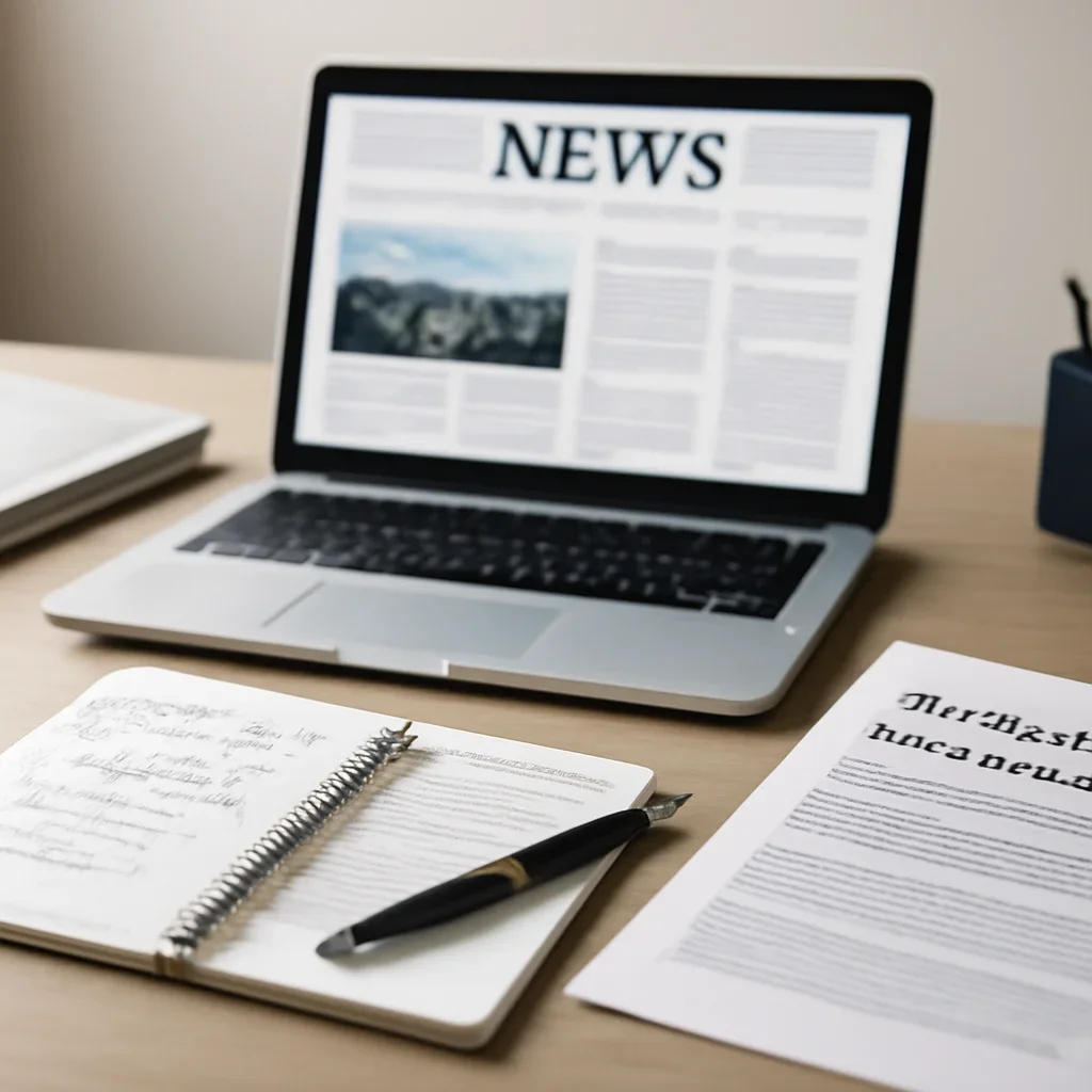 Supporting editorial image for Write for Us showing freelance journalist pitch desk with laptop, draft notes, and editorial submission materials